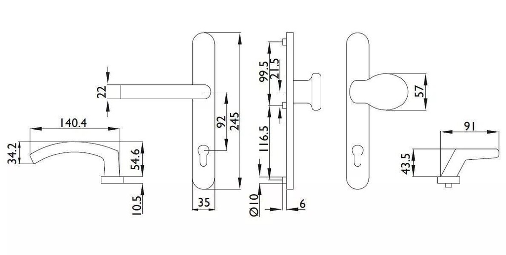 Schmalrahmen Drückergarnitur 1955 Wechselgarnitur inkl. Befestigungsmaterial f. Türstärke 64-70mm
