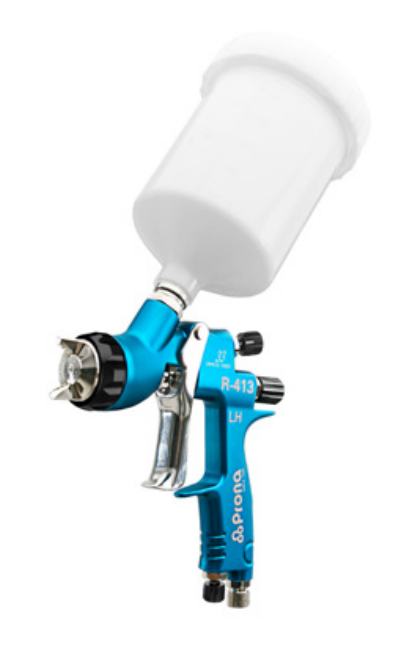 PRONA Fließbecherpistole R-413 HVLP | Düse 1,6 mm, Luftkappe LV2, inkl. Kupplungsstecker G 1/4" IG