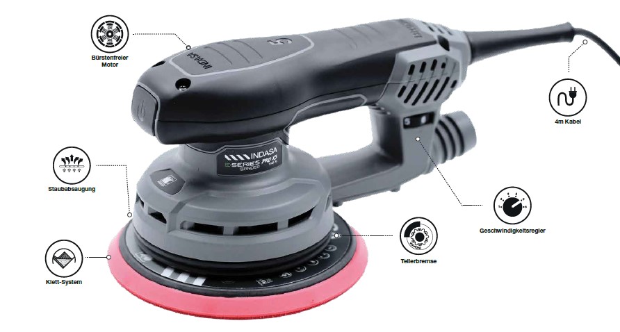 INDASA Exzenterschleifer | E-Series Pro XS Sander | Hub 3 mm