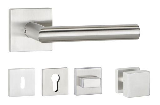 Hermat Zimmertürgarnitur | Quadratrosette | Edelstahl | Matt gebürstet | Gehrungsform